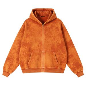 Ventes en gros de sweats à capuche surdimensionnés personnalisés avec lavage à l'acide, fermeture éclair, haute qualité, 450GSM, streetwear pour hommes, sweats à capuche à épaules tombantes avec fermeture éclair pour unisexe - Product Image 1