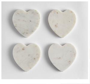 Posavasos de corazón en forma de corazón de mármol Juego de 4 posavasos de mango de madera natural y mármol Hecho EN LA India - Product Image 2