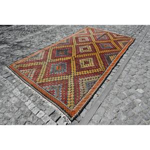 Vintage Turkish Kilim <b>Rug</b> Classic 6 X 10.8ft Flat Weave <b>Jute</b> <b>Rug</b> with Patchwork Pattern in Red and Yellow for Teens - Product Image 3