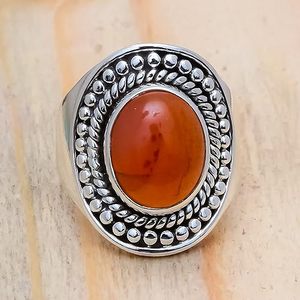Solid 925 <b>Sterling</b> <b>Silver</b> Rhodium Plated Bezel <b>Set</b> Carnelian Gemstone Handmade Trendy Wedding & Party Engagement <b>Ring</b> - Product Image 2