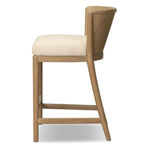Chaise de bar en bois massif, tabouret de comptoir rembourré, dossier en bois, sans accoudoirs, sièges de salle à manger pour restaurant, hôtel - Product Image 3