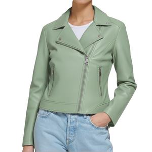 Chaqueta de Cuero Genuino para Mujer, Estilo Nuevo, Color Liso Teñido, con Cuello Alto y Cierre de Cremallera, Diseño Personalizado, Sólida - Product Image 4