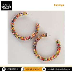 Experts en vente de style classique 6 cm de diamètre brodé à la main perlé fête porter des boucles d'oreilles créoles pour femmes - Product Image 3