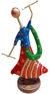 Bulk Supply Decorative Rajasthani Dandiya Male Female Set Of 2 Traditional Antique Multicolor Metal Emboss Painted Home Decor - Product Image 5