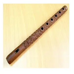 Wholesale Handicrafts Flute Carving Wooden Player Bansuri natural wood craft for office and home decor with handmade design