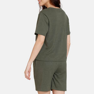 Ensemble deux pièces de bodycon sexy pour femmes, haut court, pantalon, manches courtes, à lacets, décontracté, nouveau - Product Image 4