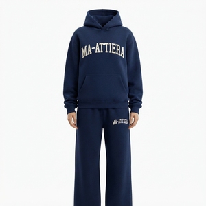 <b>Womens</b> <b>Navy</b> Blue Fleece <b>Hoodie</b> Tracksuit Set Pullover Sweatshirt Jogger Pants Embellished Casual Sportswear Loungewear - Product Image 4