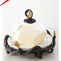 Support à gâteau en métal poli en acier inoxydable, de haute qualité et de luxe, dôme de verre, design de tasse, support à pâtisserie pour le mariage