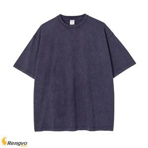 T-Shirt Vintage Haute Surdimensionné 100% Coton Personnalisé Lavage à l'Acide Impression Goutte D'épaule Brodé Technique Formelle Blanc Uni Tissé - Product Image 1