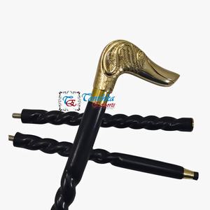 Bastón de madera negro espiral ajustable con mango de cabeza de perro pulido de latón para abuelo y abuela con precio al por mayor - Product Image 1