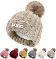 Topi Rajut Musim Dingin Mewah dengan Pom Pom Bulu Imitasi yang Dapat Dilepas, Logo Kustom, Topi Tebal dengan Hiasan Bulu, Dapat Disesuaikan, Unisex, Gambar Berkualitas Tinggi, Cocok untuk Perjalanan