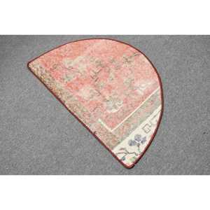 Turkish Vintage Rug 2.5x1.5 ft (75x45 cm), <b>Red</b> Solid <b>Wool</b> Rug - Product Image 2