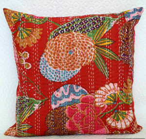 Square Pillow Cases Farmhouse Decorative <b>Cushion</b> <b>Covers</b> With Zipper Boho <b>Cushions</b> <b>Cover</b> Kantha Pillows case 16X16 Inches - Product Image 5