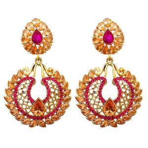 Kriaa Boucles d'oreilles chandelier en pierre rose AD Dangler plaqué or 1313030 Accessoire de mode - Product Image 1