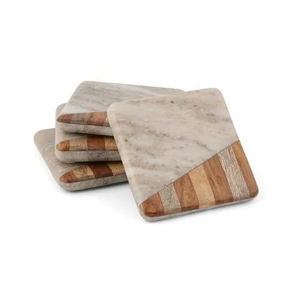Sous-verre en bois et marbre Article de décoration En gros Rond Bois Naturel Style Marbre Boisson Bar Sous-verre Prix le plus bas - Product Image 4