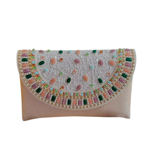 Embragues de yute de diseñador hechos a mano con bordado de cuentas de piedra de cristal, ideales para noches de novia y eventos elegantes - Product Image 1