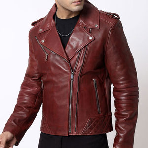 Veste en cuir High Street Biker pour hommes, vêtements d'extérieur respirants avec logo avant du service OEM - Product Image 5