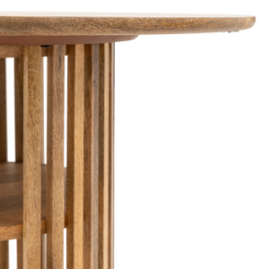Mesa de Comedor Moderna de Madera de Mango Maciza con Acabado Natural, Diseño Redondo, 4 Plazas, Cómoda, con Dos Estantes de Almacenamiento - Product Image 3