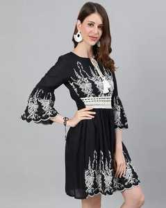 Robe ethnique Vintage brodée en 2023 coton, Mini robe noire à col rond, prix d'usine, vente en gros, 100% - Product Image 2