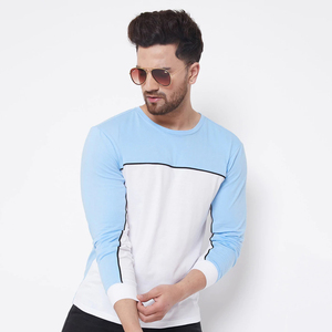 เสื้อยืดคอกลมแขนยาวสำหรับผู้ชาย, เสื้อยืดคอกลมแขนยาวผ้าฝ้ายแห้งเร็วพิมพ์ลายดิจิตอลย้อมสีเรียบๆสินค้ามาใหม่ - Product Image 1