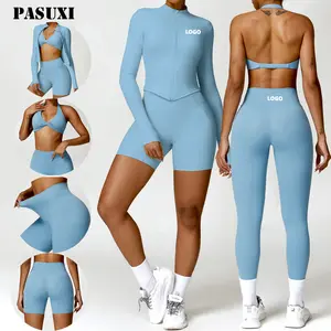 PASUXI 피트니스 의류 여성 2024 원활한 짧은 요가 체육관 활동복 세트 2 조각 짧은 체육관 피트니스 세트 여성용