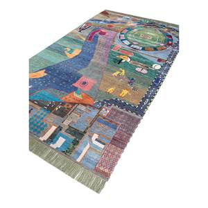 Alfombras Manchaha Azules de Lana y Seda de Bambú Anudadas a Mano, 10 mm de Grosor, Diseño Abstracto Novedoso, Rectangulares, para el Hogar, Pasillo, Les-2460 - Product Image 2