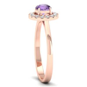 REYES Classic Design 14K Solid Gold IGI Certified Diamond Halo Ring For Women Round Cut 0.5Ct Amethyst Gemstone Jewelry - Product Image 3