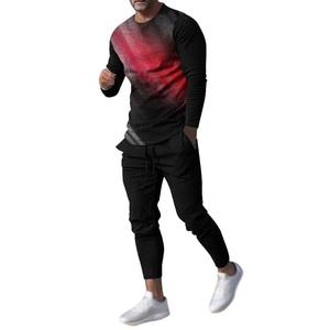 Sudadera de cuello redondo con logotipo personalizado y pantalones deportivos, conjunto de algodón para hombre, conjunto de sudadera holgada lavada con cuello redondo estampado, conjunto Unisex - Product Image 1