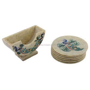 ชุดที่รองแก้วหินอ่อนลายนกยูง6ชิ้นพร้อมที่จับ - Product Image 2