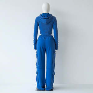 Survêtement décontracté multi-zippé avec poches cargo, 100% coton molletonné 220g, effet délavé vintage, livraison gratuite - Product Image 3