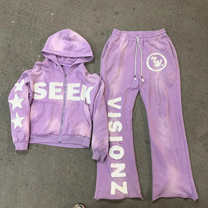 Conjuntos de sudaderas con capucha y pantalones acampanados de gran tamaño personalizados de tu marca 500GSM chándal de rizo francés/Unisex/chándal/conjuntos de 2 piezas - Product Image 4