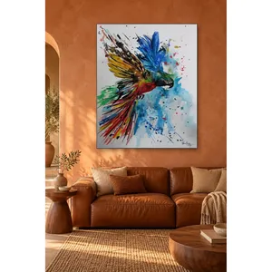 Impression sur toile de perroquet coloré avec effet d'aquarelle Fida - Product Image 4