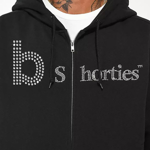 Korean Heavy Cotton <b>Zip</b>-<b>up</b> <b>Hoodie</b> <b>Black</b> Oversized Custom Design with Rhinestone for Winter Season - Product Image 3