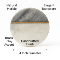Sous-verre en marbre moderne de luxe fait main AG Elements, incrustation en laiton, résistant à la chaleur, antidérapant, écologique, épaisseur 10 mm, diamètre 100 mm