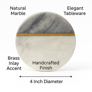 AG Elements Handcrafted Modern <b>Marble</b> <b>Coaster</b> Brass Inlay 10mm Thick 100mm Diameter for Home Office Decor Premium Stone Tabletop - Product Image 3