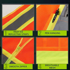 Logotipo personalizado Chaleco de seguridad de alta visibilidad Ropa de construcción Ropa DE TRABAJO Chaqueta con cierre de cremallera Hecho de poliéster - Product Image 4