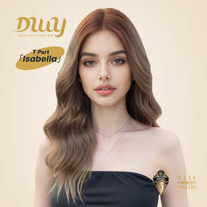 Isabella-DWY for Ombre Flax <b>Brown</b> Blonde Curly Synthetic <b>Wig</b> Light <b>Brown</b> Front T-Part Front T-Part Ombre Flax <b>Brown</b> Blonde Curly - Product Image 1