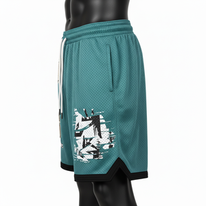 High quality polyester mesh <b>short</b> <b>men</b> teal green sports training <b>shorts</b> contrast hem embroidery <b>patch</b> logo Mesh <b>men's</b> <b>shorts</b> - Product Image 5