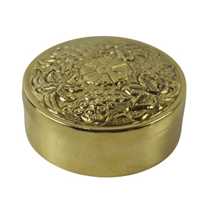 Royal Designer Metal Brass Shiny Kumkum Box Church Pyx para hosts Contenedor de frutas secas Contenedores de almacenamiento de dulces Contenedores de almacenamiento - Product Image 1