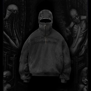 Sudadera con capucha corta antibolitas de media cremallera de gran tamaño de peso pesado personalizada al por mayor 100% algodón ácido estilo de lavado Vintage para otoño - Product Image 6