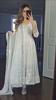 Ensemble Robe, Pantalon et Dupatta en Tissu Faux Georgette Brodé à Manches Longues, Tenue de Fête de Haute Qualité pour 4 Saisons