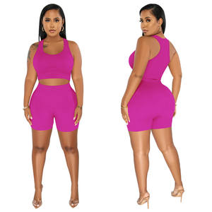 New Fabric Ribbed Knit Crop Top <b>Women</b> Workout Sets Custom Logo Gym <b>Shorts</b> Set High Waist <b>Women</b> Custom Biker <b>Short</b> Sets - Product Image 4