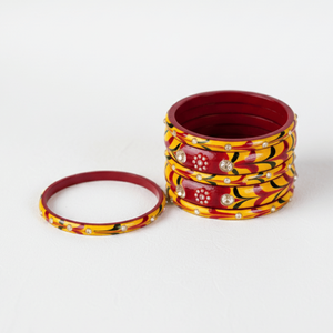 Set of 6 Traditional Lac Fine Bangles Red & Yellow Traditional Indian Jewelry - Product Image 3