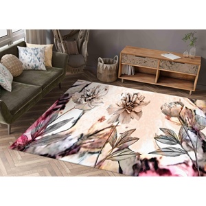 Tapis à motifs floraux : fleurs aux tons doux pour le salon et la cuisine, avec tapis à poils doux - Product Image 3