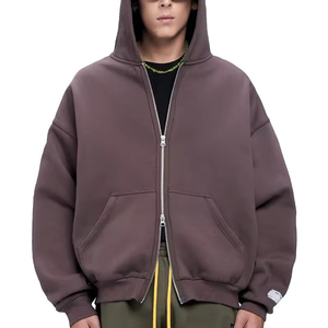 Sweat à capuche décontracté respirant pour hommes 100% coton de haute qualité Boxy Double fermeture éclair sweats à capuche personnalisés à fermeture éclair surdimensionnés coupe ample - Product Image 4
