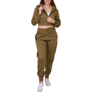 Ensemble de survêtement à la mode pour femmes, pantalon de jogging confortable à capuche, ensemble deux pièces pour le fitness, la salle de sport, vêtements de sport personnalisés 100% coton - Product Image 1
