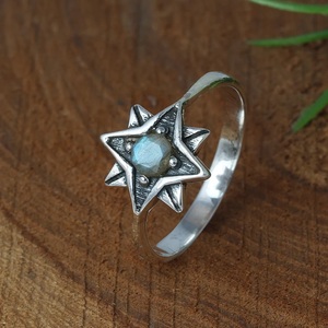 Anillo de labradorita natural Anillo de estrellas de plata de ley 925 Anillo de cóctel de plata oxidada Regalo para mujeres - Product Image 3