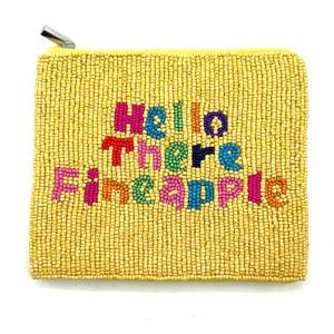 Elegante Bolso Mini con Cremallera y Bordado de Semillas de Piña con la Frase 'HELLO THERE', Hecho a Mano en India con un Aspecto Hermoso - Product Image 1