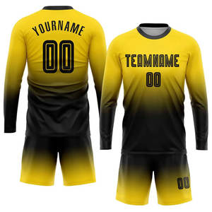 Uniforme de Fútbol Personalizado Premium en Dorado y Negro, Sublimado, Transpirable, Cuello en V, Manga Larga, Lavable a Máquina - Product Image 1