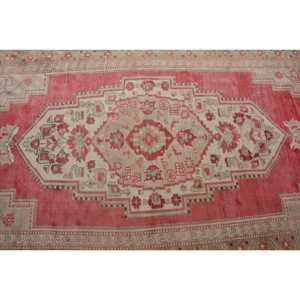 Vintage Large Rug 4.3x10.3 ft (130x314 cm), Turkish <b>Red</b> Abstract <b>Wool</b> Rug - Product Image 5